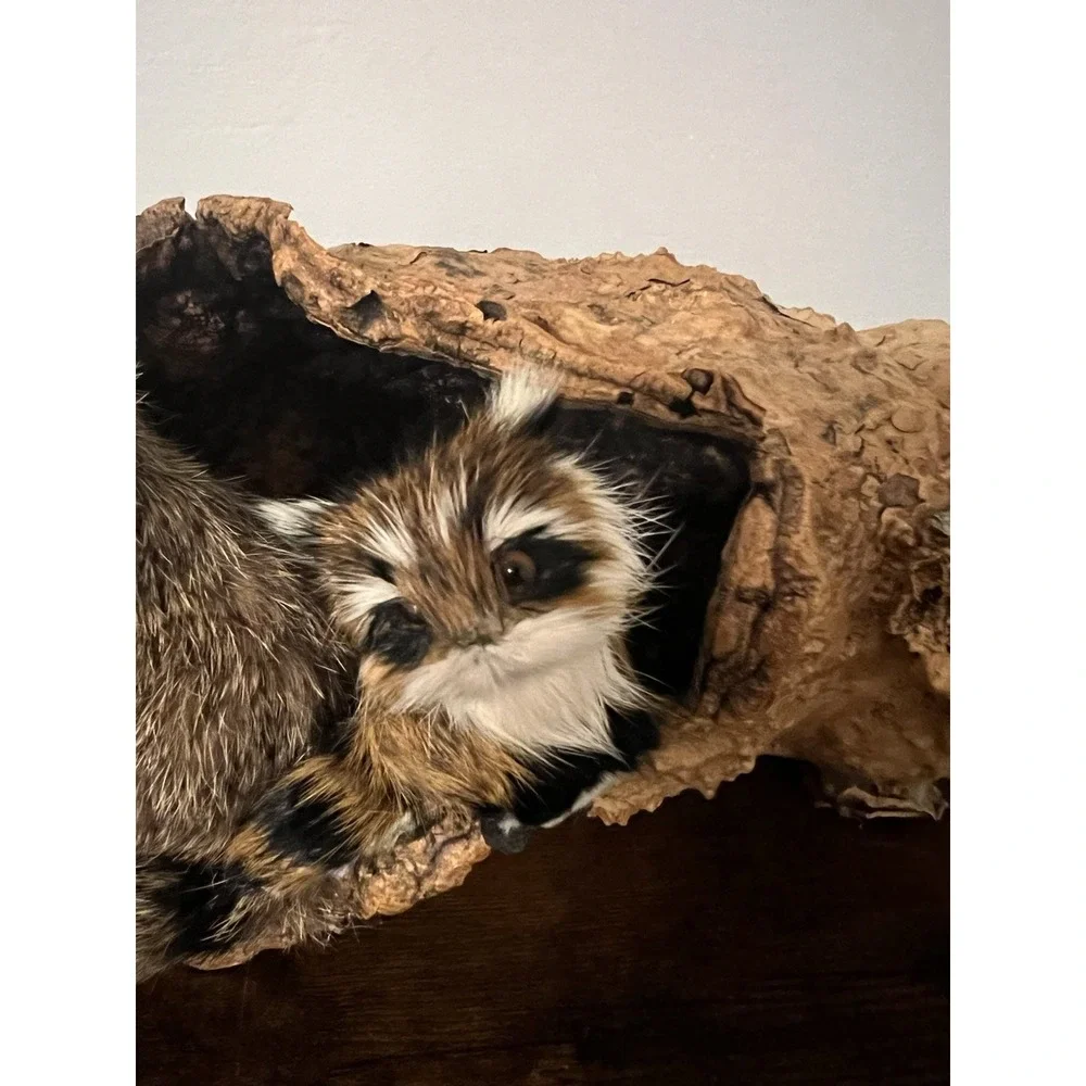 Faux Fur Woodland Critters in Cork Bark Log Display Rustic Cabin Decor 10